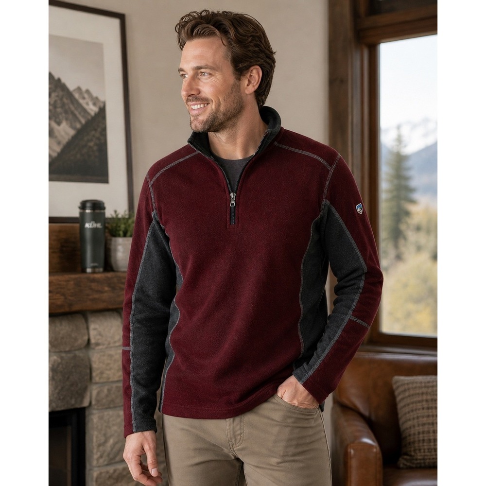 Kuhl Kashmira Mens Quarter Zip Fleece Pullover Burgundy Grey Size M Casual Work